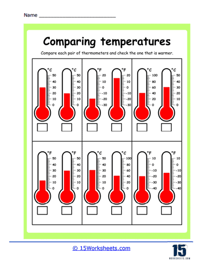 Comparing Temperature Worksheet