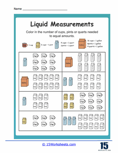 Cups, Pints, and Quarts Worksheet