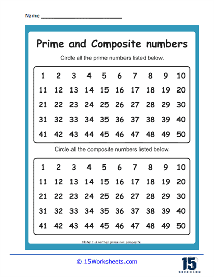 Circle Prime or Composite Worksheet