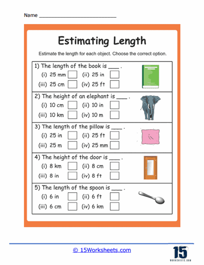 Estimating Length Worksheets
