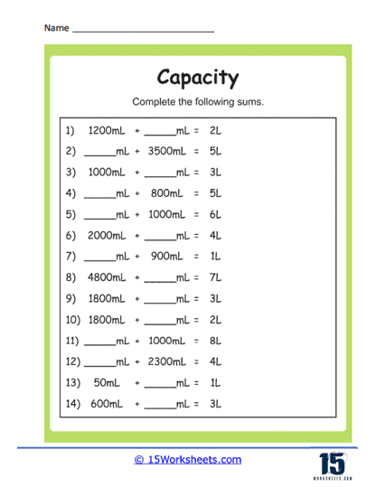 Algebraic Capacity Worksheet