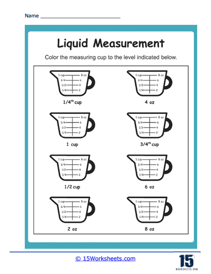 Coloring Measuring Cups Worksheet