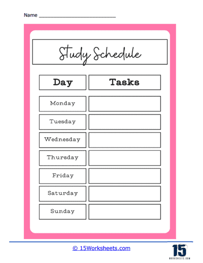 Study Schedule Worksheet