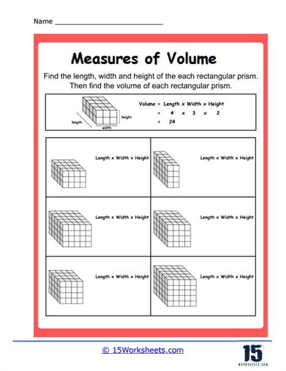 Measures of Volume Worksheets