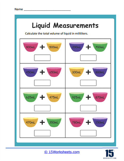 Sum of Liquids Worksheet