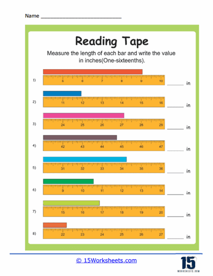 Reading Tape Measures Worksheets