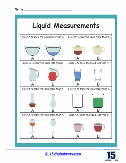 More or Less Liquid Worksheet