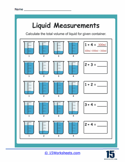 Measuring Liquids Worksheets