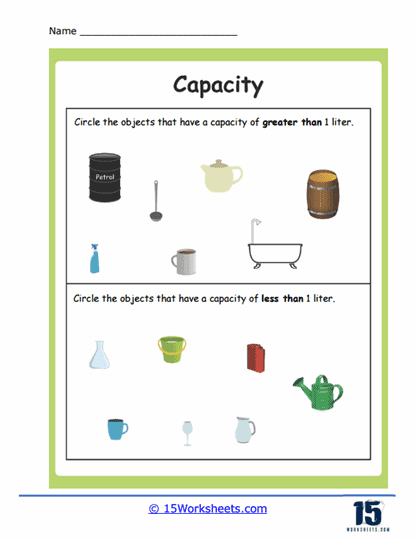 Greater or Less Capacity Worksheet
