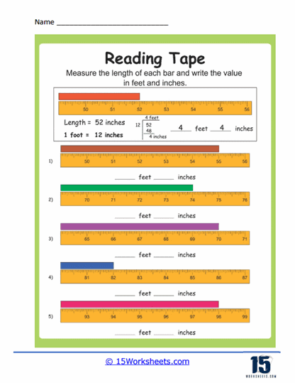Reading Tape Measures Worksheets - 15 Worksheets.com