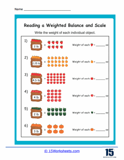Weight of Fruits Worksheet