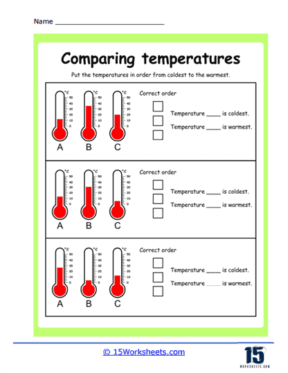 Compare 3 Temperatures Worksheet