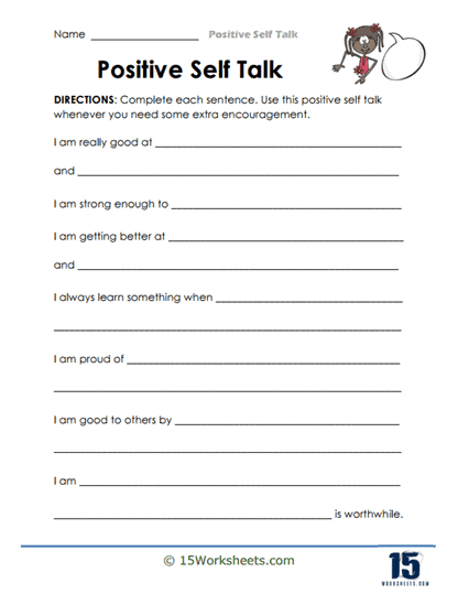 Positive Self Talk Worksheets - 15 Worksheets.com