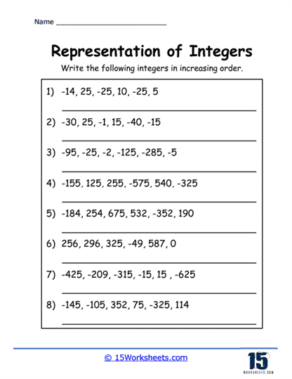 Increasing Integers Worksheet