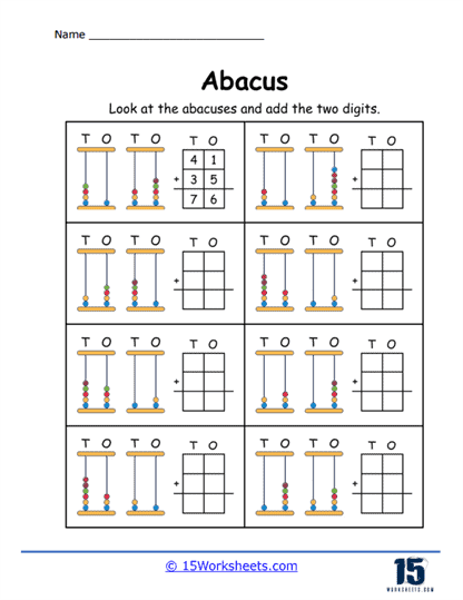 Sums on an Abacus Worksheet