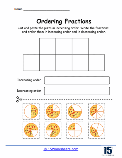 Sort the Pizza Fractions Worksheet