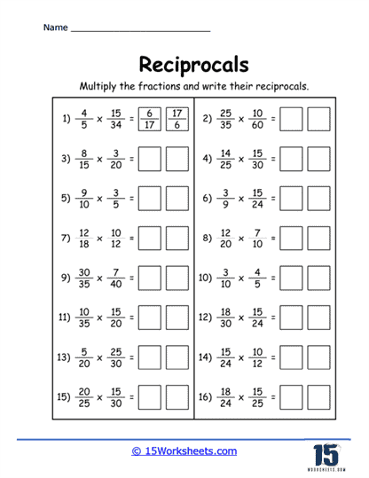 Reciprocal Multiplication Worksheet