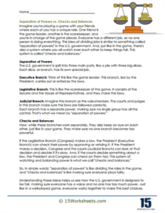 Checks and Balances Worksheets | Separation of Powers - 15 Worksheets.com
