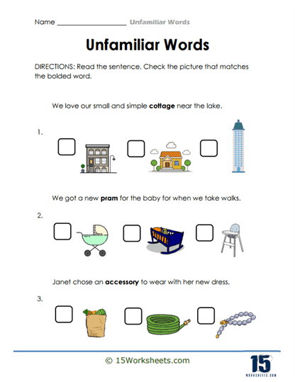 Unfamiliar Words Worksheets
