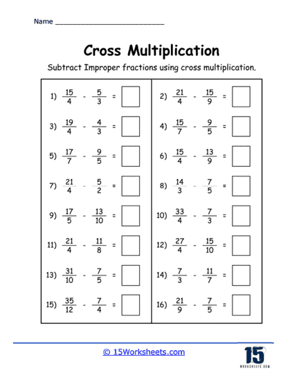 Subtract With Cross Multiplication Worksheet