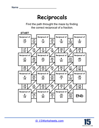 Reciprocal Maze Worksheet