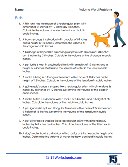 Pets Volume Word Problem Worksheet