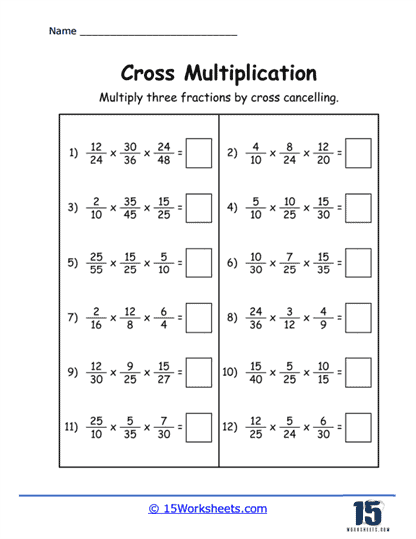 Working With 3 Fractions Worksheet