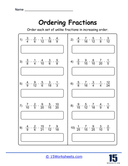 Ordering Fractions Worksheets 15 Worksheets com
