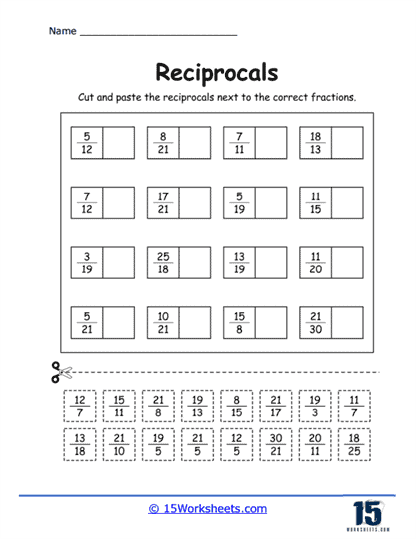 Cut and Paste Reciprocal Worksheet