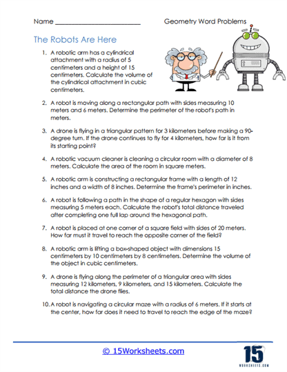 The Robots Are Here Geometry Word Problem Worksheet