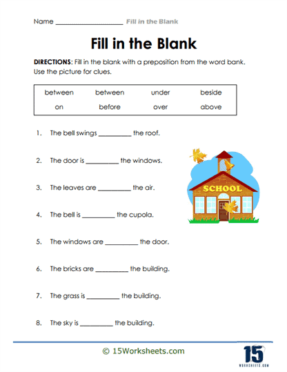 Preposition Word Bank
