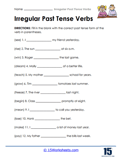 Irregular Past Tense Verbs Worksheets