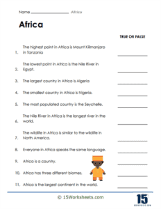 Africa Worksheets - 15 Worksheets.com
