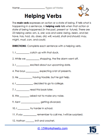 Types of Verbs Worksheets