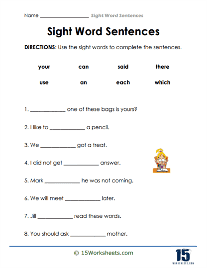 Complete the Sight Word Sentences