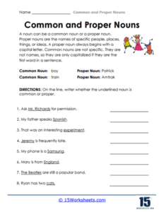 Common and Proper Nouns Worksheets - 15 Worksheets.com