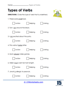 Types of Verbs Worksheets - 15 Worksheets.com