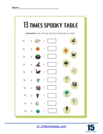 Spooky 13 Table Worksheet
