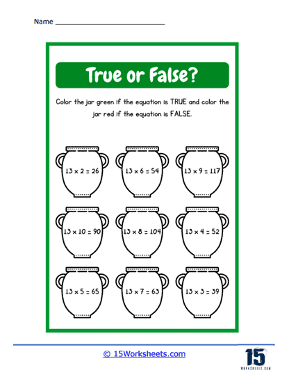 True or False Jars Worksheet