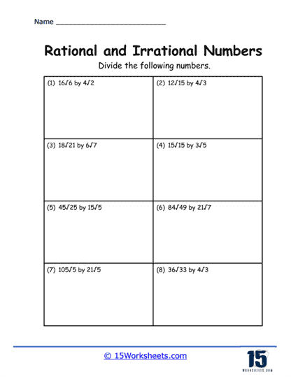 Irrational Quotients Worksheet