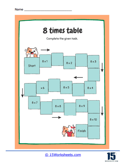 8 Times Tables Worksheets