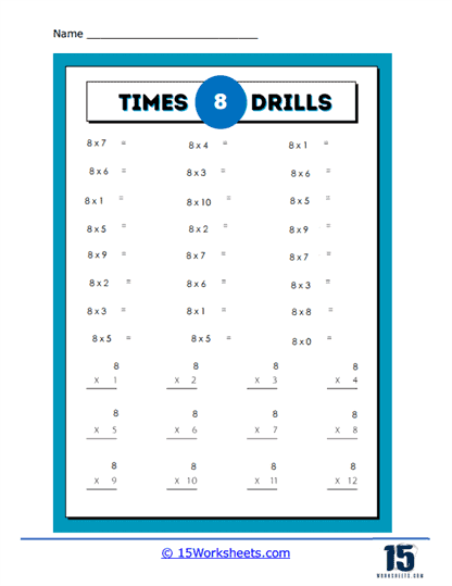Times 8 Drills Worksheet