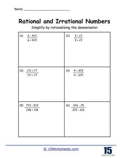 Simplifying Irrational Numbers Worksheet
