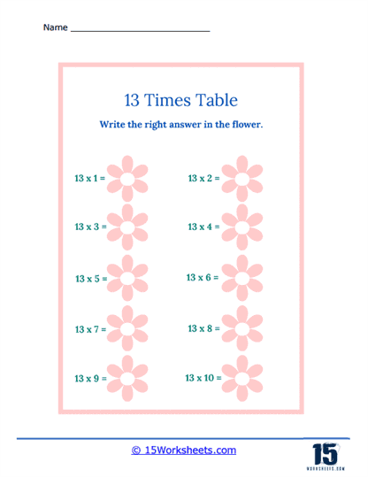13 Flowers Worksheet
