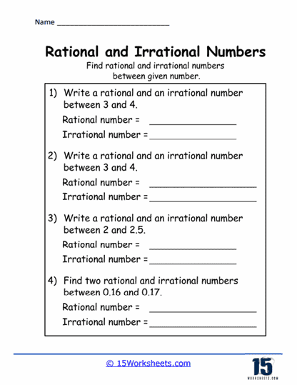 Irrational Numbers Worksheets - 15 Worksheets.com