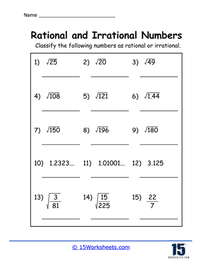 Irrational or Rational Worksheet