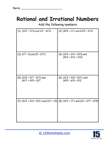 Irrational Sums Worksheet