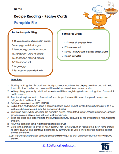 Pumpkin Pie Worksheet