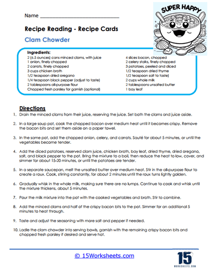Clam Chowder Worksheet