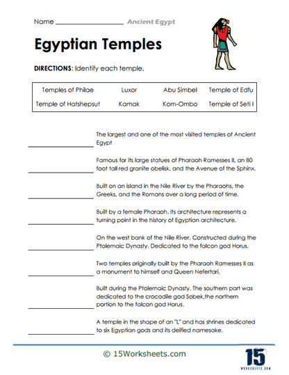 Egyptian Temples Worksheet